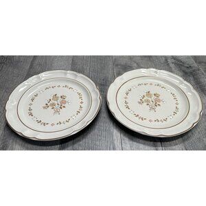 VTG Cordella Stoneware Burnet Dinner Plates 10.5" Cream Brown‎ Floral Set of 2